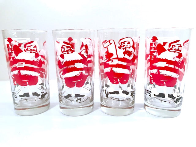 Mid-Century Santa Highball Glasses (Set of 4)