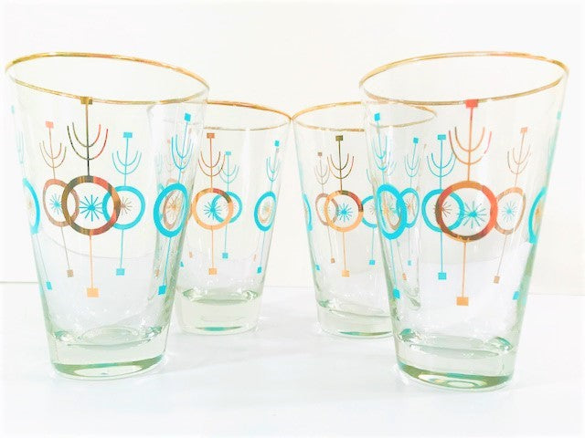 Libbey Nordic Turquoise and 22-Karat Gold Glasses (Set of 4)
