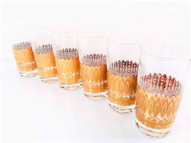 Pasinski Signed Mid-Century 22-Karat Gold and Filigree Highball Glasses (Set of 6)