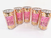 Load image into Gallery viewer, Fred Press Signed Pink and Gold Hollywood Regency Glasses (Set of 5)

