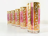 Load image into Gallery viewer, Fred Press Signed Pink and Gold Hollywood Regency Glasses (Set of 5)
