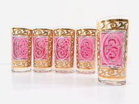 Load image into Gallery viewer, Fred Press Signed Pink and Gold Hollywood Regency Glasses (Set of 5)
