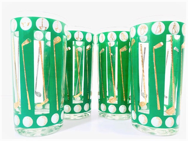 Libbey Gold and Green Golf Highball Glasses (Set of 4)