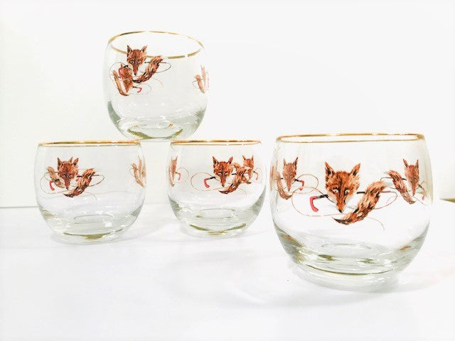 Federal Glass Mid-Century Fox Hunt Roly Poly Glasses (Set of 4)