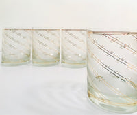 Load image into Gallery viewer, Culver Signed 22 karat Gold and Frosted White Swirl Double Old Fashion Glasses (Set of 4)
