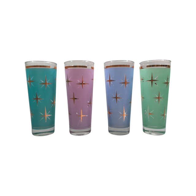 Bartlett Collins Mid-Century Atomic North Star Tall Collins Cocktail Glasses (Set of 4)