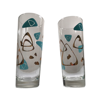 Load image into Gallery viewer, Federal Glass Mid-Century Turquoise and 22-Karat Gold Amoeba Boomerang Atomic Tall Collins Glasses (Set of 2)
