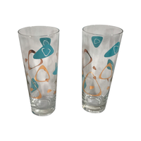 Load image into Gallery viewer, Federal Glass Mid-Century Turquoise and 22-Karat Gold Amoeba Boomerang Atomic Tall Collins Glasses (Set of 2)
