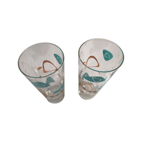 Load image into Gallery viewer, Federal Glass Mid-Century Turquoise and 22-Karat Gold Amoeba Boomerang Atomic Tall Collins Glasses (Set of 2)
