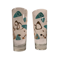 Load image into Gallery viewer, Federal Glass Mid-Century Turquoise and 22-Karat Gold Amoeba Boomerang Atomic Tall Collins Glasses (Set of 2)
