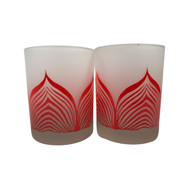 Georges Briard Signed Mid-Century Orange and Frosted Deco Double Old Fashion Glasses (Set of 2)
