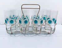Load image into Gallery viewer, Fred Press Signed Mid-Century Emerald Circle Glasses (Set of 8 with Carrier)
