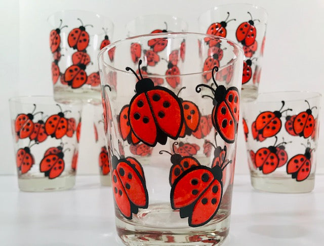 West Virginia Glass Company Lady Bug Double Old Fashion Glasses (Set of 8)