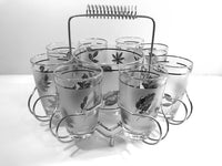 Load image into Gallery viewer, Libbey Mid-Century Silver Leaf 10-Piece Cocktail Bar Set

