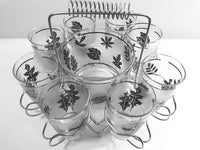 Load image into Gallery viewer, Libbey Mid-Century Silver Leaf 10-Piece Cocktail Bar Set
