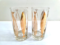 Load image into Gallery viewer, Fred Press Signed Mid-Century Clear &amp; 22-Karat Gold Fish Highball Glasses (Set of 2)
