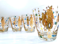 Load image into Gallery viewer, Culver Mid-Century Signed Mardi Gras Jester Double Old Fashion Glasses (Set of 4)
