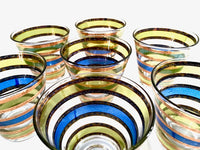 Load image into Gallery viewer, Culver Signed Mid-Century Rondo Blue-Green and Gold Stripe Old Fashion Glasses (Set of 7)
