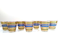 Load image into Gallery viewer, Culver Signed Mid-Century Rondo Blue-Green and Gold Stripe Old Fashion Glasses (Set of 7)
