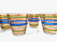 Load image into Gallery viewer, Culver Signed Mid-Century Rondo Blue-Green and Gold Stripe Old Fashion Glasses (Set of 7)
