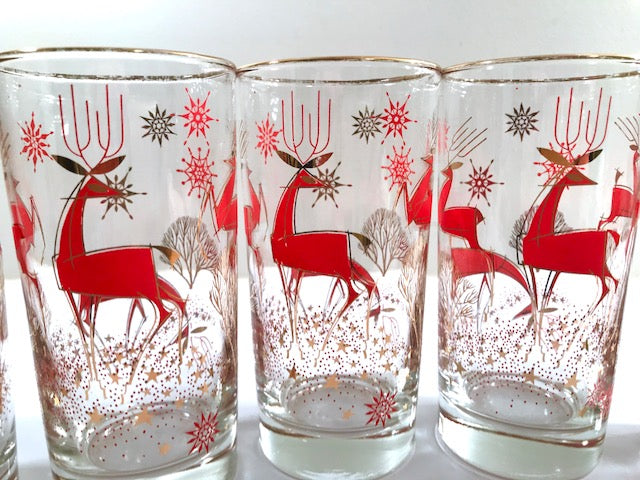 Libbey Mid-Century Reindeer Highball Glasses (Set of 6)