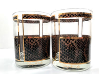 Load image into Gallery viewer, Georges Briard Signed Gold and Brown Snake Skin Double Old Fashion Glasses  (Set of 6)
