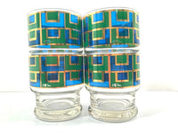 Load image into Gallery viewer, Cera Signed Gold, Blue and Green Retro Square Glasses (Set of 4)
