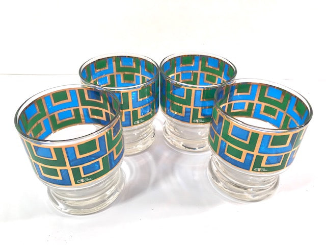 Cera Signed Gold, Blue and Green Retro Square Glasses (Set of 4)