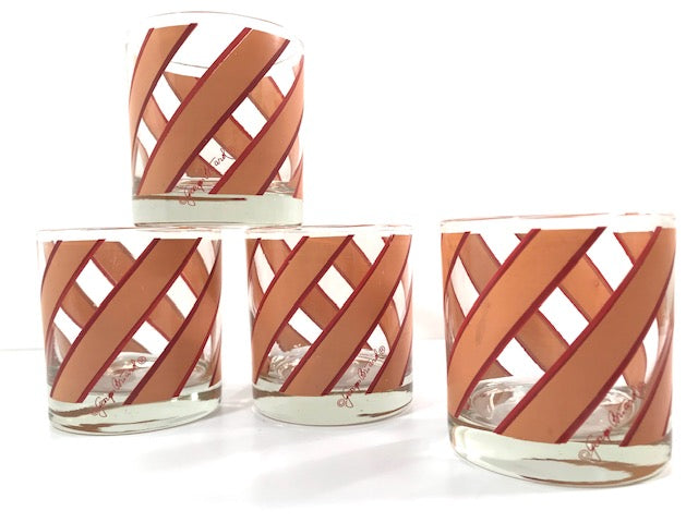 Georges Briard Signed Mid-Century Tan and Red Striped Glasses (Set of 4)