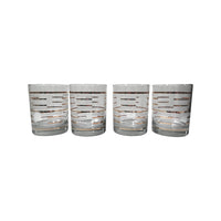 Load image into Gallery viewer, Culver Signed Gold and Frosted White Geometric Double Old Fashion Glasses (Set of 4)

