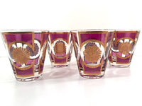 Load image into Gallery viewer, Culver Signed Gold and Amethyst  Double Old Fashion Glasses (Set of 4)

