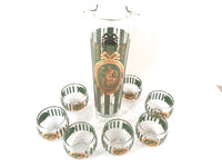 Load image into Gallery viewer, Cera Glass Signed Mid-Century Gold and Avocado 7-Piece Bar Set
