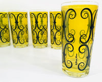 Load image into Gallery viewer, Fred Press Signed Mid-Century Chartreuse and Black Scroll 9-Piece Set
