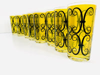 Load image into Gallery viewer, Fred Press Signed Mid-Century Chartreuse and Black Scroll 9-Piece Set
