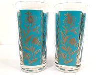 Load image into Gallery viewer, Federal Glass Persian Mid-Century Gold and Turquoise Highball Glasses (Set of 6)
