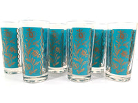Load image into Gallery viewer, Federal Glass Persian Mid-Century Gold and Turquoise Highball Glasses (Set of 6)
