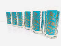 Load image into Gallery viewer, Federal Glass Persian Mid-Century Gold and Turquoise Highball Glasses (Set of 6)
