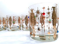Load image into Gallery viewer, Culver Mid-Century Mardi Gras Jester Old Fashion With Jewels Glasses (Set of 4)
