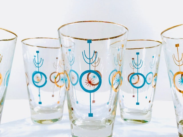 Libbey Nordic Turquoise and 22-Karat Gold Glasses (Set of 6)