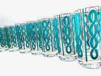 Load image into Gallery viewer, Fred Press Signed Mid-Century Turquoise and Gold Rope Highball Glasses (Set of 7)

