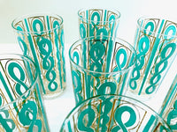 Load image into Gallery viewer, Fred Press Signed Mid-Century Turquoise and Gold Rope Highball Glasses (Set of 7)
