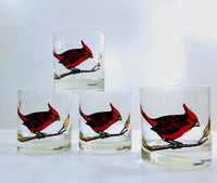 Load image into Gallery viewer, Couroc Signed Mid-Century Red Cardinal Old Fashion Glasses (Set of 4)
