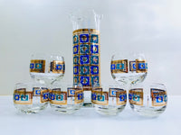 Load image into Gallery viewer, Culver Signed Mid-Century Blue -Green and 22-Karat Gold 8-Piece Cocktail Set
