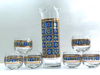 Load image into Gallery viewer, Culver Signed Mid-Century Blue -Green and 22-Karat Gold 8-Piece Cocktail Set
