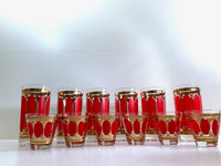 Load image into Gallery viewer, Fred Press Signed Mid-Century Red Stripes &amp; 22-Karat Gold Crown 12-Piece Set
