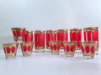 Load image into Gallery viewer, Fred Press Signed Mid-Century Red Stripes &amp; 22-Karat Gold Crown 12-Piece Set
