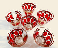 Load image into Gallery viewer, Fred Press Signed Mid-Century Red Stripes &amp; 22-Karat Gold Crown 12-Piece Set
