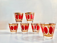 Load image into Gallery viewer, Fred Press Signed Mid-Century Red Stripes &amp; 22-Karat Gold Crown 12-Piece Set
