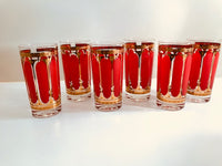 Load image into Gallery viewer, Fred Press Signed Mid-Century Red Stripes &amp; 22-Karat Gold Crown 12-Piece Set
