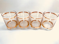 Load image into Gallery viewer, Georges Briard Signed Mid-Century 22-Karat Gold Striped Double Old Fashion Glasses (Set of 4)
